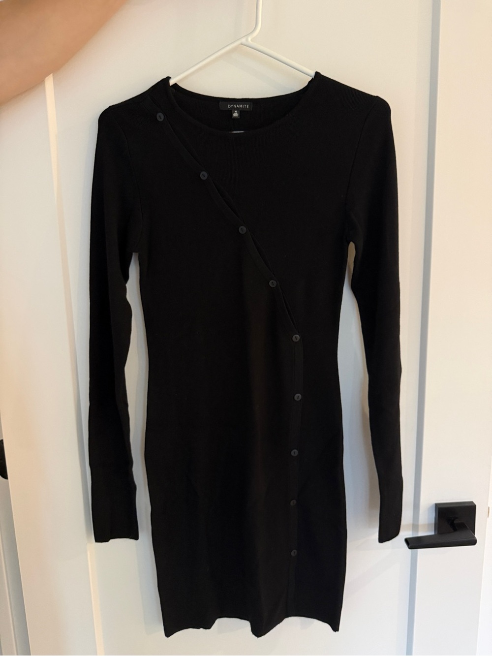 Dynamite Black Long Sleeve Knit Button-Detail Dress